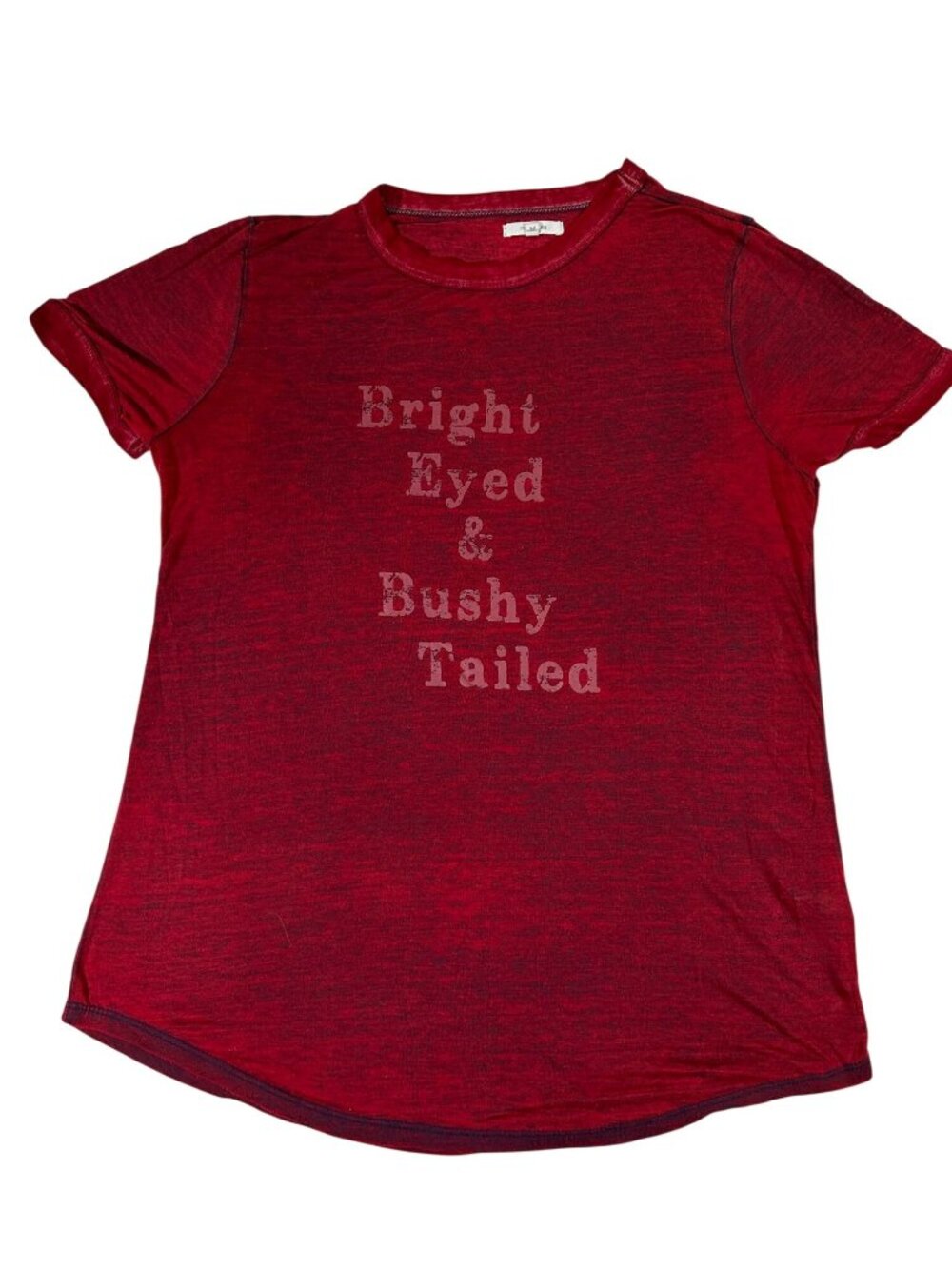 Maurices Womens Red Graphic T-Shirt M Bright Eyed & Bushy Tailed Short Sleeve